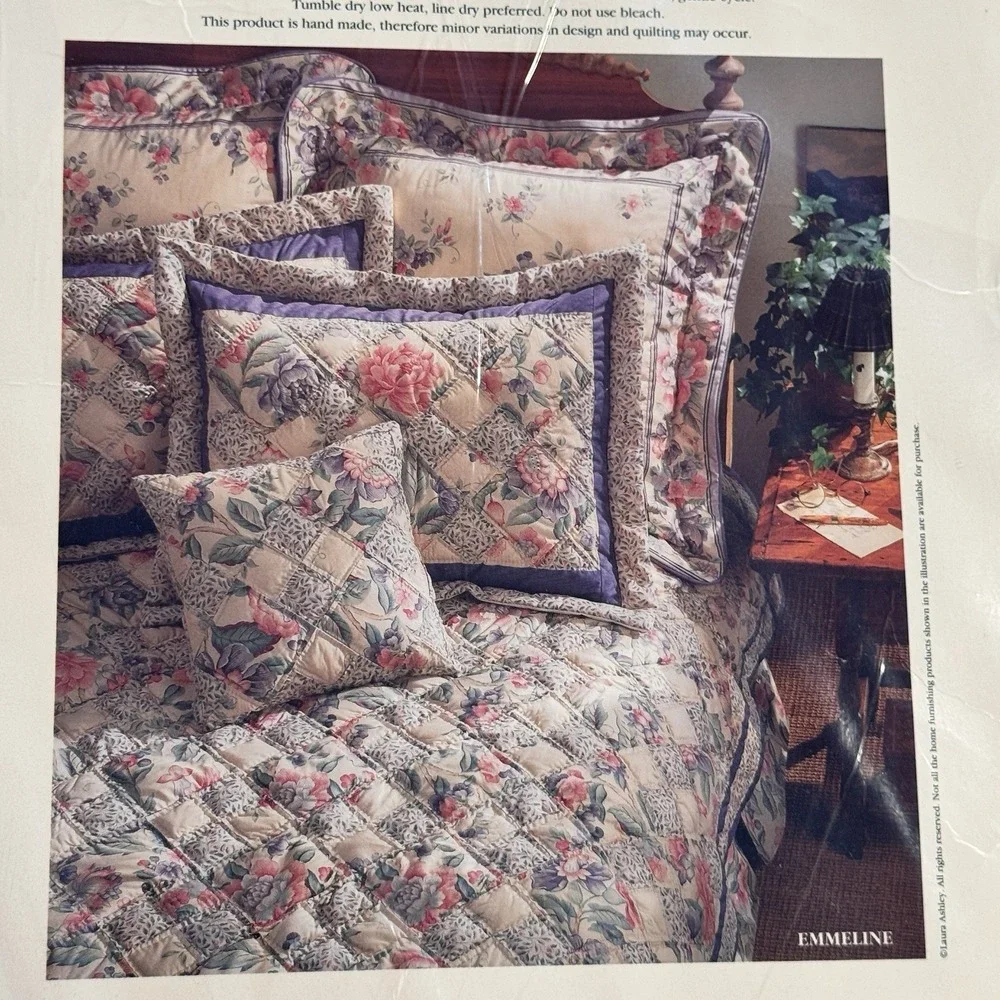 VTG Laura Ashley Patchwork Quilt Queen Purple Pink Handmade NEW 90s Cottagecore